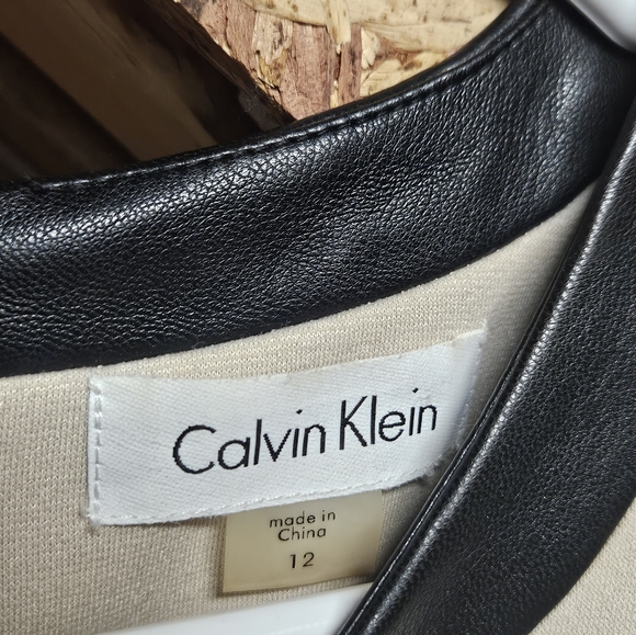 Calvin Klein Women's Dress Beige & Black Faux Leather Sleeveless Stretch - Picture 5 of 11